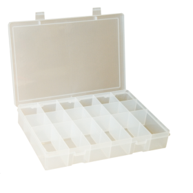 LARGE PLASTIC BOX-18 SLOTS 13x9x2-5/16H